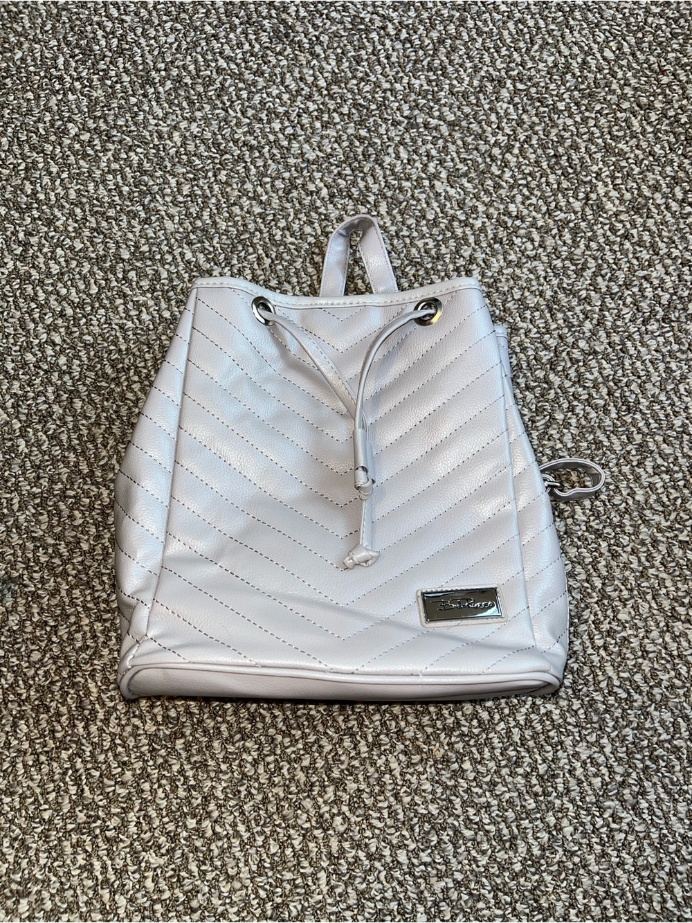 Quilted Metallic Silver Drawstring Backpack - Women